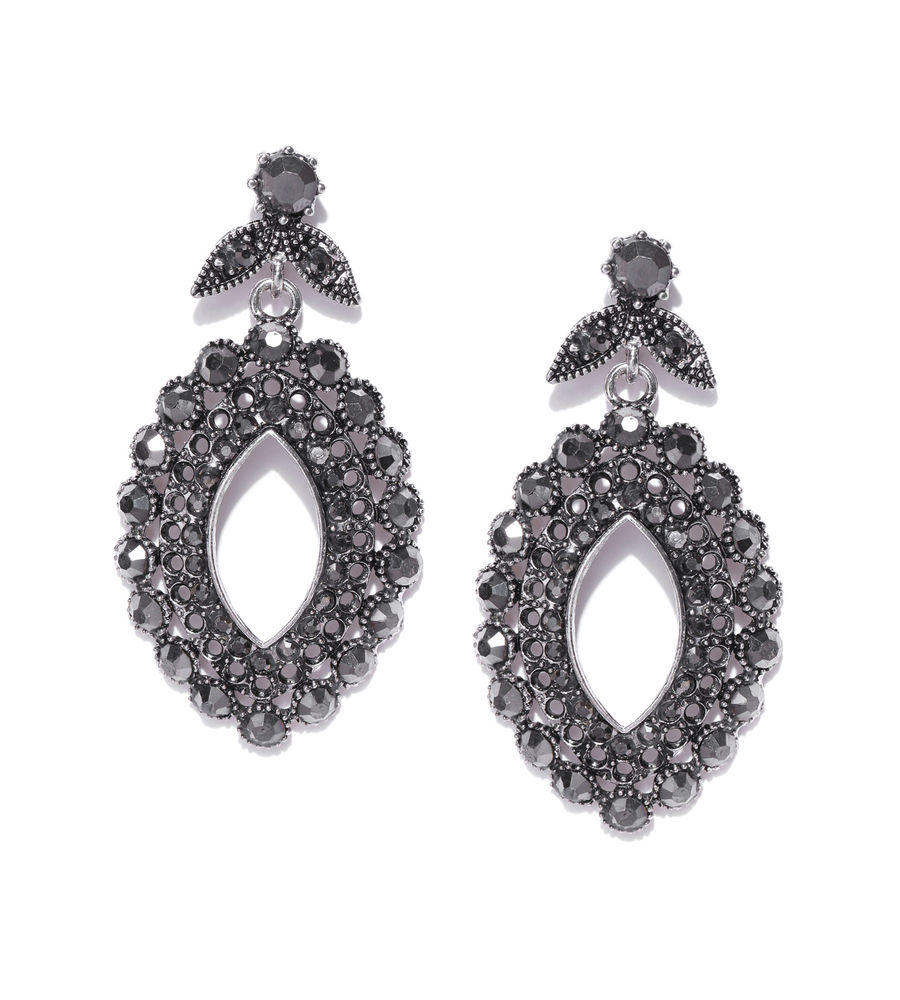YouBella Grey Silver-Plated Oval Drop Earrings
